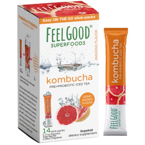FeelGood Superfoods Kombucha Iced Tea Packets, Delicious Grapefr...