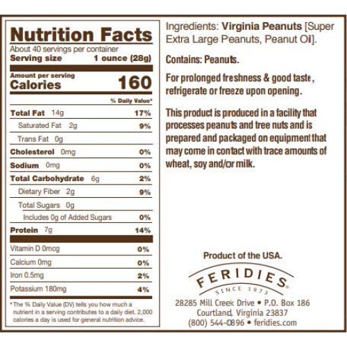 Feridies Super Extra Large Unsalted Virginia Peanuts - 40Oz Can