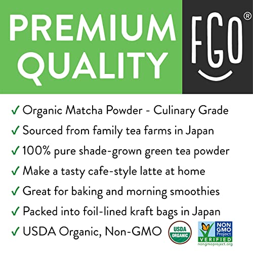 FGO Organic Matcha Green Tea Powder, Japanese Culinary Grade, Re...