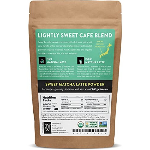 FGO Organic Sweet Matcha Latte Powder, Japanese Matcha, Brazilia...