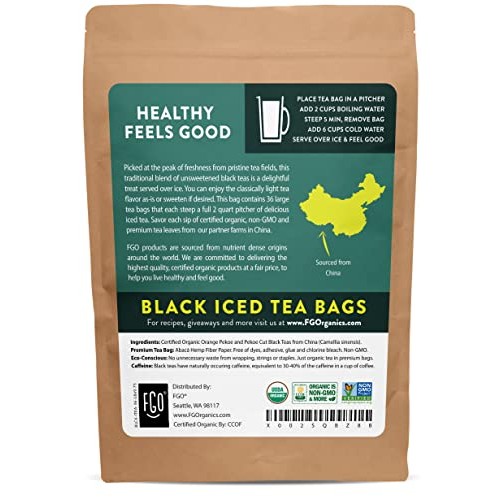 Organic Black Iced Tea Bags | 36 Pitcher Bags | Eco-Conscious Te...