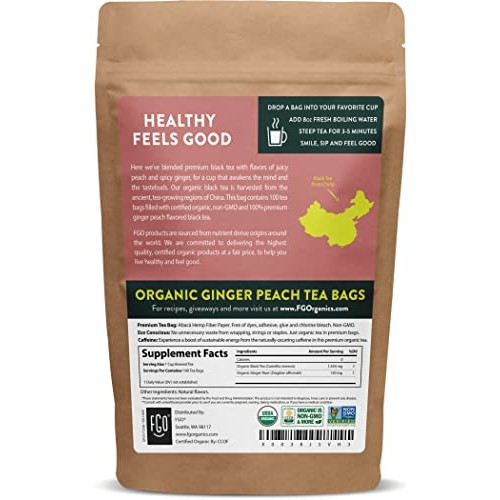 Organic Ginger Peach Black Tea Bags | 100 Tea Bags | Eco-Conscio...