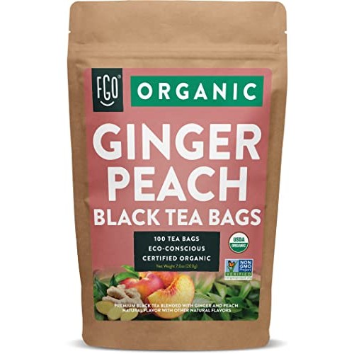 Organic Ginger Peach Black Tea Bags | 100 Tea Bags | Eco-Conscio...
