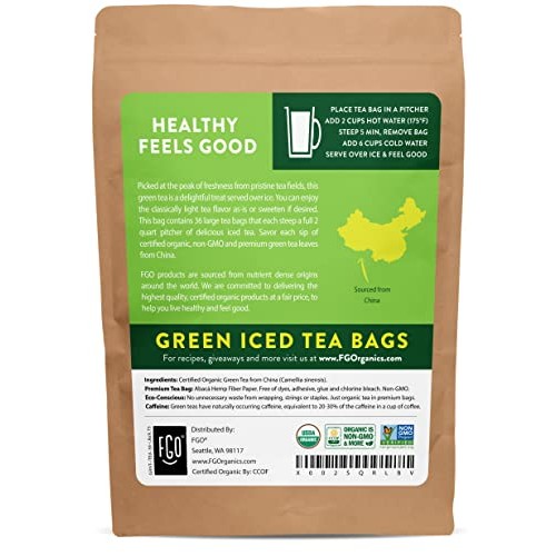 Organic Green Iced Tea Bags | 36 Pitcher Bags | Eco-Conscious Te...