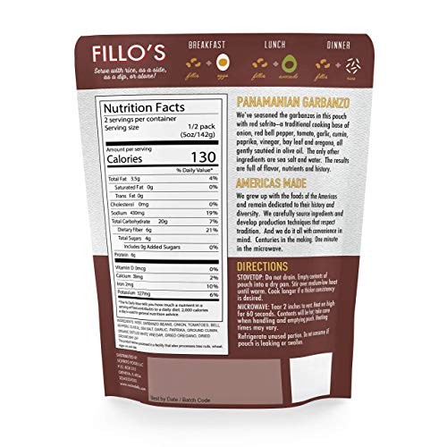 Fillo’S Panamanian Garbanzo Beans, Ready To Eat Sofrito Beans, 6