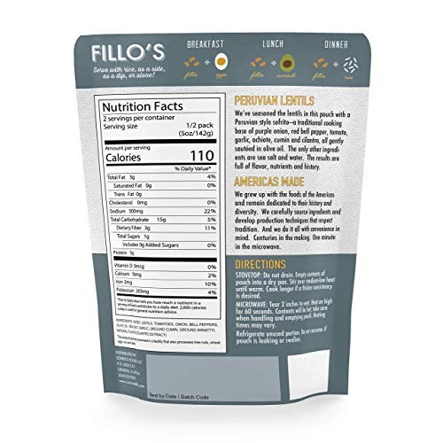 Fillo’S Peruvian Lentils, Ready To Eat Sofrito And Lentils, 6 Co