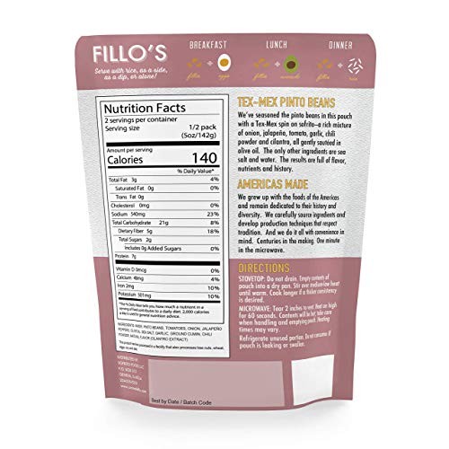 Fillo’S Tex Mex Pinto Beans, Ready To Eat Sofrito Beans, 6 Count