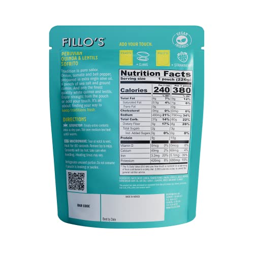 Fillos Peruvian Quinoa And Lentils, Ready To Eat Quinoa With Le