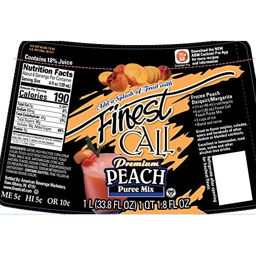 Finest Call Premium Peach Fruit Puree Drink Mix, 1 Liter Bottle