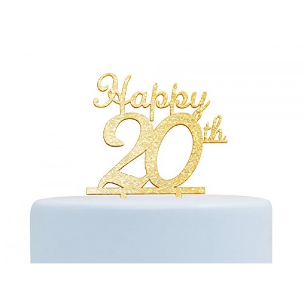 Happy 20Th Birthday Gold Acrylic Cake Topper Birthday Party Deco