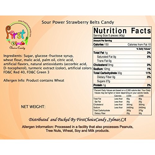 Firstchoicecandy Sour Gummy Belts Pink Strawberry Flavor Fresh G