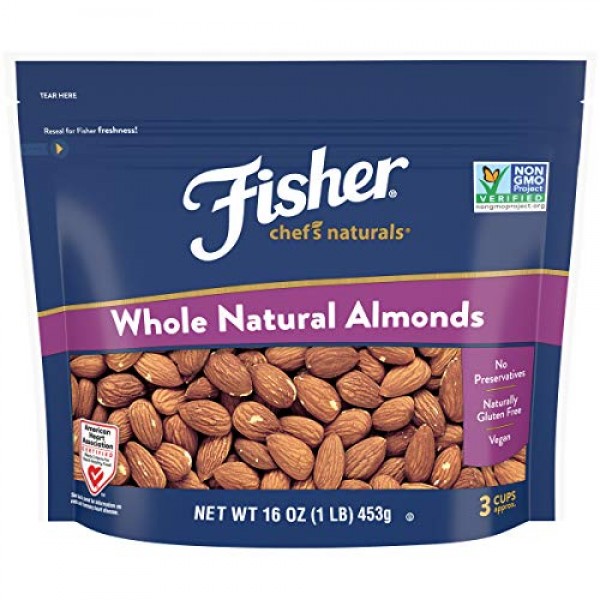 FISHER Chefs Naturals Whole Almonds, 16 oz, Naturally Gluten Fr...