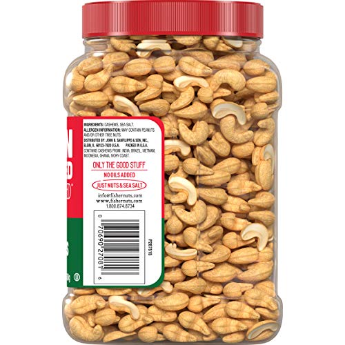 Fisher Snack Oven Roasted Never Fried Whole Cashews, 24 Oz, Made