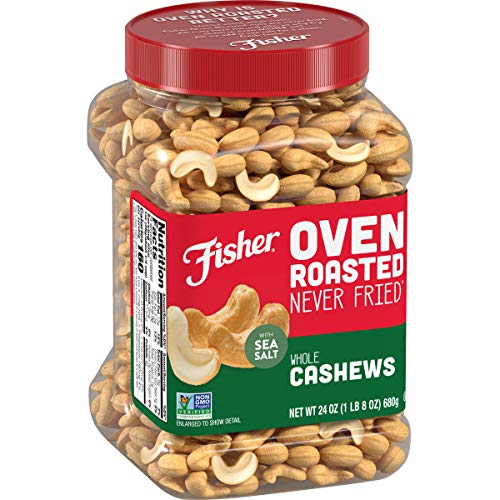 Fisher Snack Oven Roasted Never Fried Whole Cashews, 24 Oz, Made