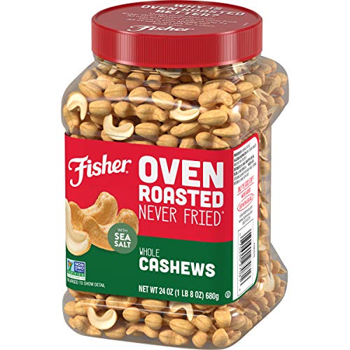 Fisher Snack Oven Roasted Never Fried Whole Cashews, 24 Oz, Made