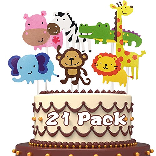 Fishmm 21Pcs Cute Zoo Animal Cupcake Toppers Picks,Jungle Animal
