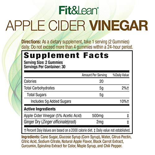Fit &Amp; Lean Apple Cider Vinegar Gummies, Apple Cider Vinegar, Wit