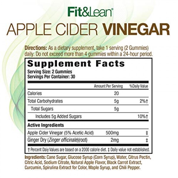 Fit & Lean Apple Cider Vinegar Gummies, Apple Cider Vinegar, wit...
