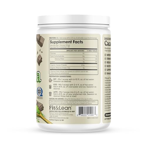 Fit & Lean Cacao Matcha Green Tea Powder, Organic, Japanese Cere...