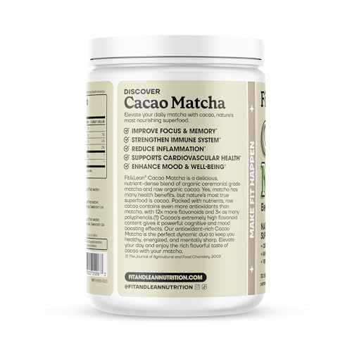 Fit & Lean Cacao Matcha Green Tea Powder, Organic, Japanese Cere...