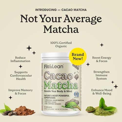Fit & Lean Cacao Matcha Green Tea Powder, Organic, Japanese Cere...