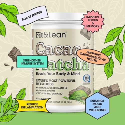 Fit & Lean Cacao Matcha Green Tea Powder, Organic, Japanese Cere...