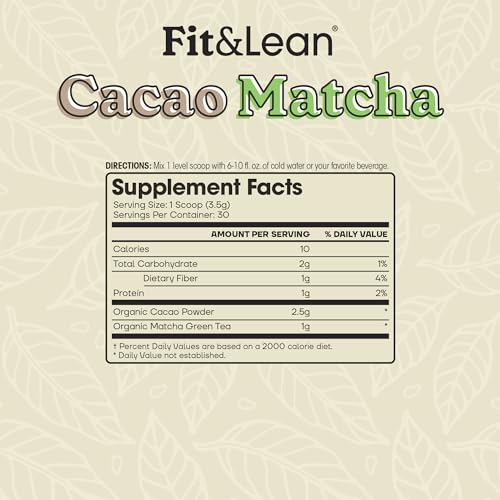 Fit & Lean Cacao Matcha Green Tea Powder, Organic, Japanese Cere...