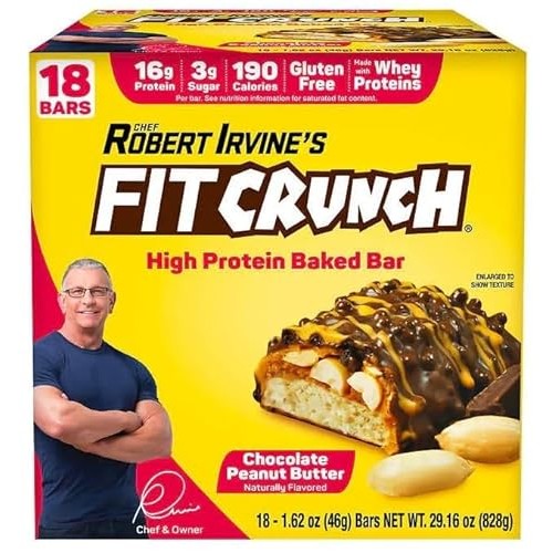 Chef Robert Irvine’s Fitcrunch Whey Protein Bars, 18-count, 1.62...