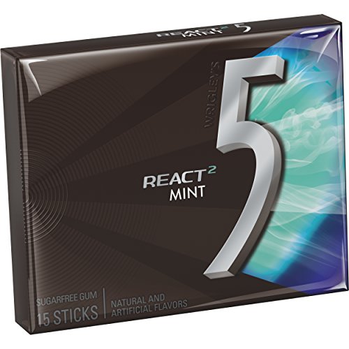 5 Gum React Mint Sugar Free Chewing Gum, 15 Pieces 10 Pack