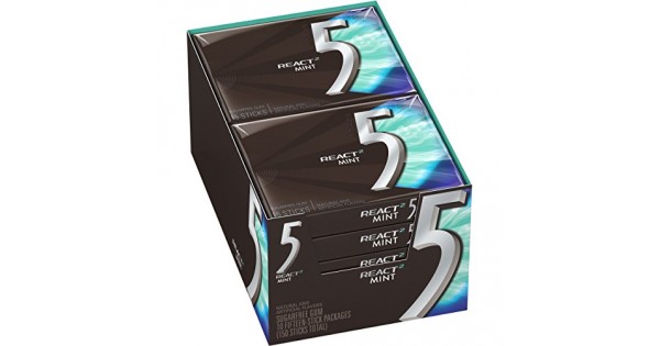 5 Gum React Mint Sugarfree Gum, 10 Packs (150 Pieces Total)