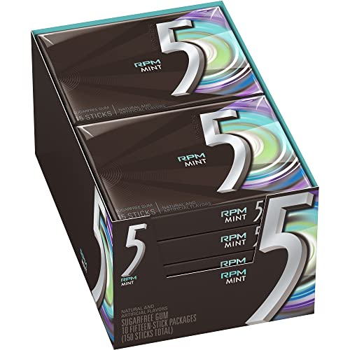 5 Gum Rpm Mint Sugarfree Gum, 15 Piece 10 Packs
