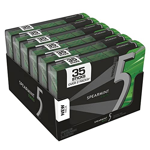 5 Gum Sugarfree Gum, Spearmint Rain, 35-Stick Pack 6 Packs Total.