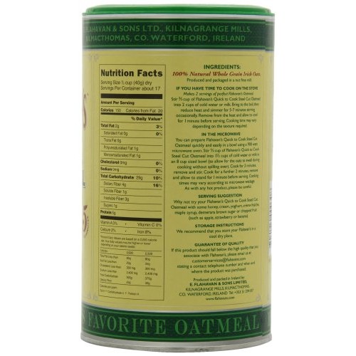 Flahavans Irish Steel Cut Oatmeal Quick To Cook Drum, 24-Ounces