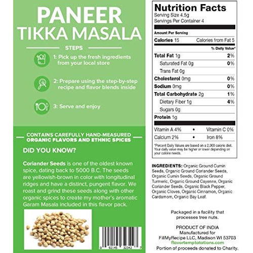 4-Serving Indian Spice Sets For Paneer Tikka Masala By Flavor Te