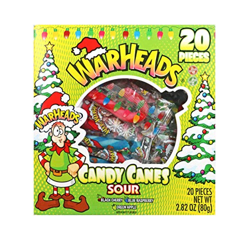 Warheads Sour Candy Canes 20 Pieces Mini Individually Wrapped Ch