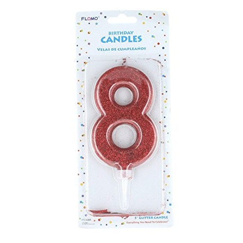 Flomo Large Glitter Number #8 Happy Birthday Candle Cake Topper