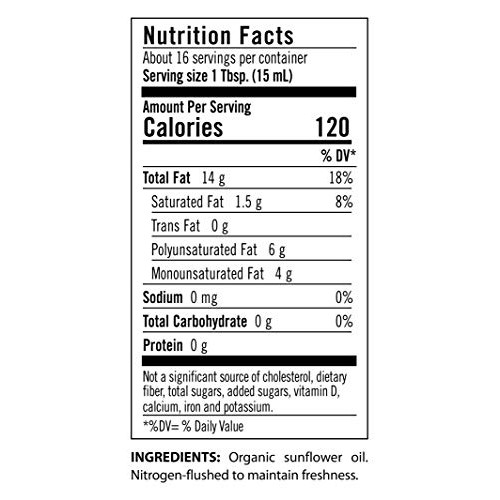 Flora Organic Sunflower Oil 17 Oz- 100% Pure Cold Pressed Artisa