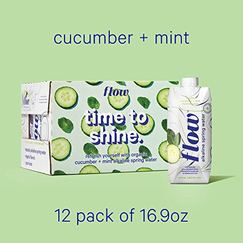 Flow Alkaline Spring Water, Organic Cucumber + Mint, 100% Natura