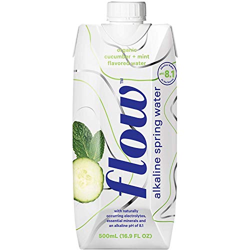 Flow Alkaline Spring Water, Organic Cucumber + Mint, 100% Natura