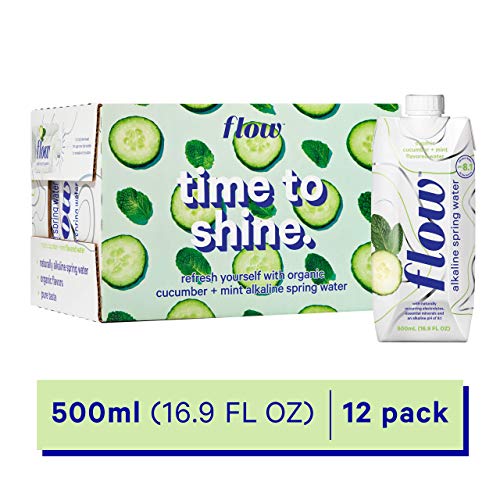 Flow Alkaline Spring Water, Organic Cucumber + Mint, 100% Natura