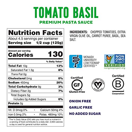 Fody Food Co, Tomato Basil Pasta Sauce, Low Fodmap And Gut Frien