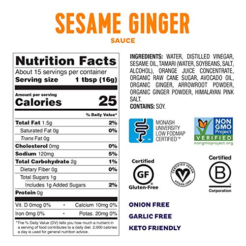 Fody Foods Vegan Sesame Ginger Sauce Marinade | Avocado Oil | Lo