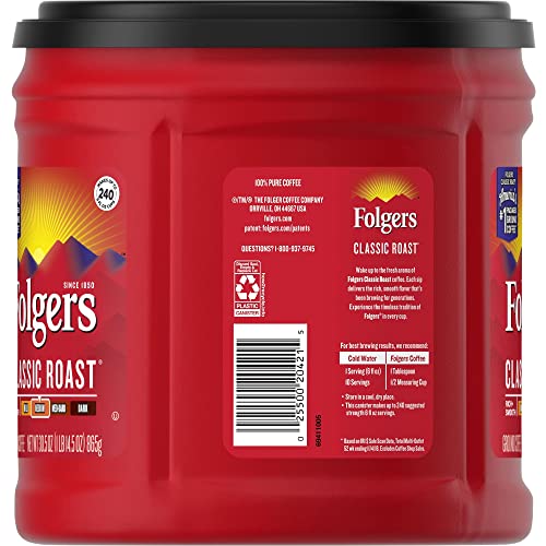 Folgers Classic Roast Ground Coffee, Medium Roast, 30.5 Oz