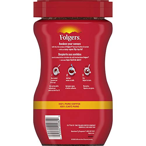 Folgers Classic Roast Instant Coffee Crystals, 12 Ounces