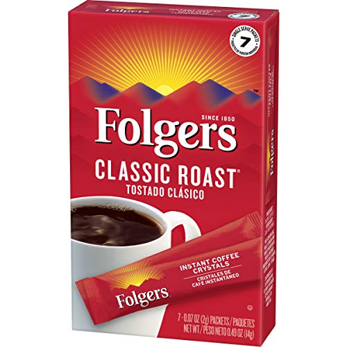 Folgers Classic Roast Instant Coffee Crystals, 7 Single Serve Pa