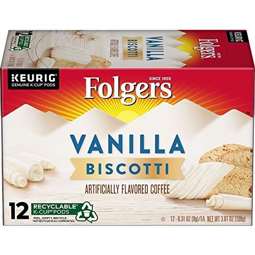 Folgers Vanilla Biscotti Flavored Coffee, 12 K Cups For Keurig C