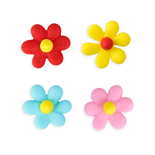 Edible Icing Toppers Small Star Flowers - Hand Piped Royal Icing