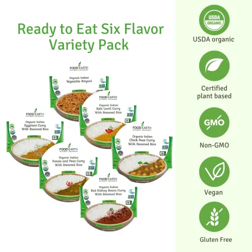 Food Earth Organic Indian Meals Variety Pack - Read To Eat India
