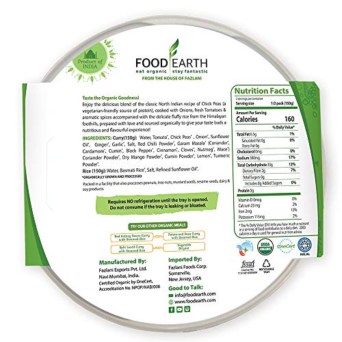 Food Earth Organic Indian Chick Pea Curry With Steamed Rice - Re