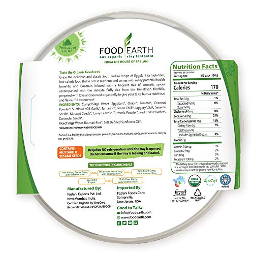 Food Earth Organic Indian Eggplant Curry With Steamed Rice - Rea